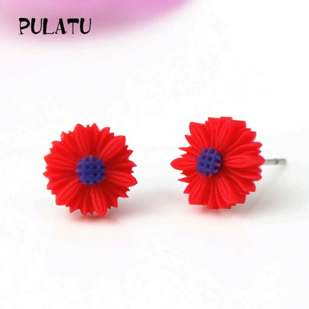 Red flower earrings