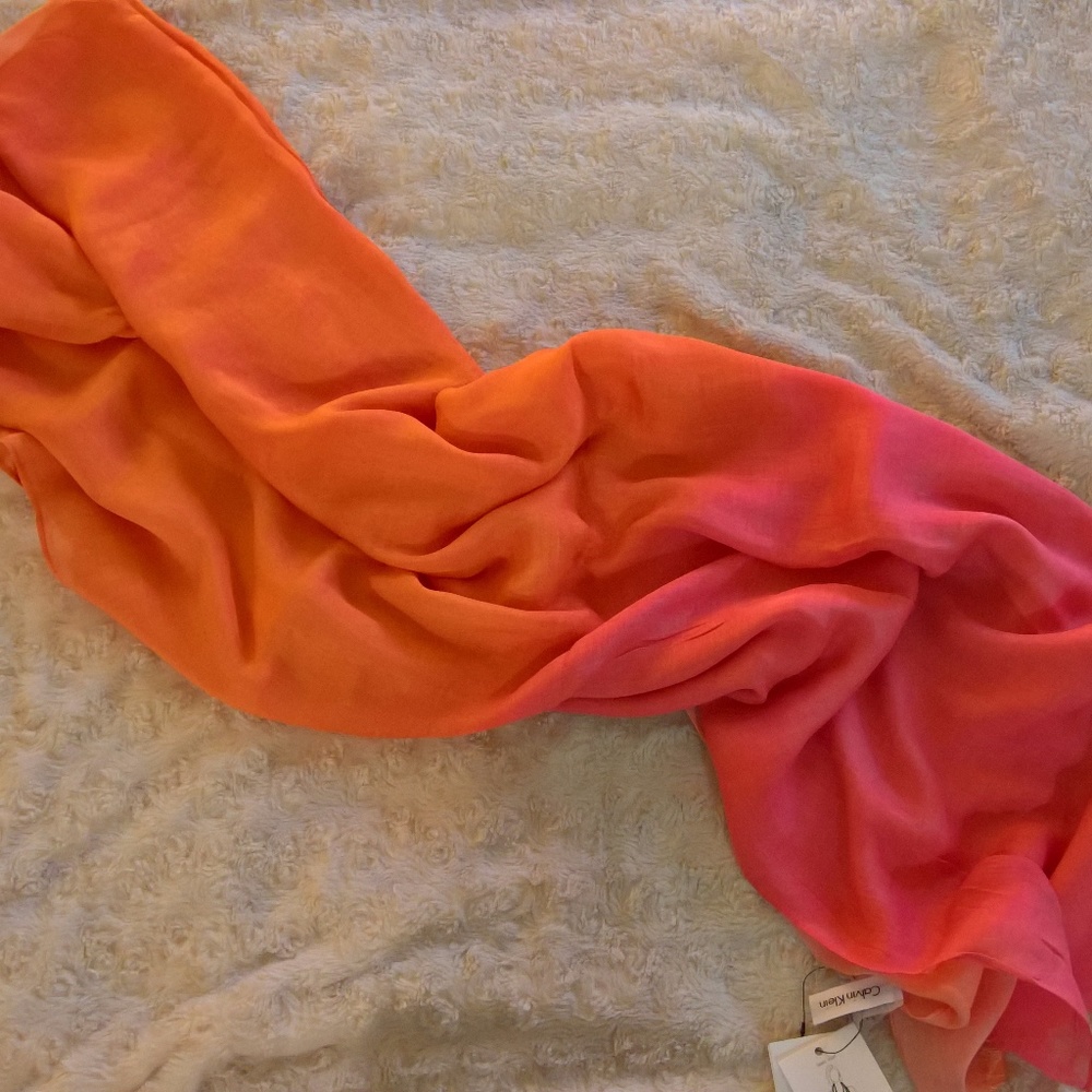 NWT Calvin Klein Dip Dyed Orange Scarf / Sarong