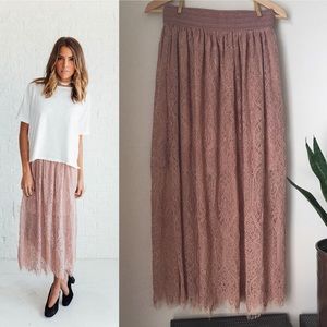 NWT Clad & Cloth Rose Lace Midi Skirt Size L