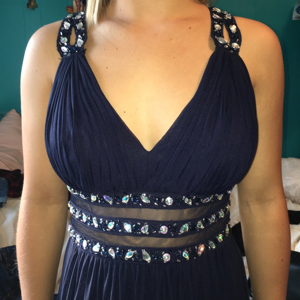 Beautiful navy blue, jeweled prom dress