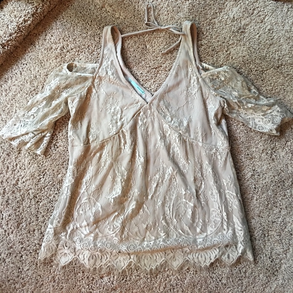 Tan cold shoulder blouse