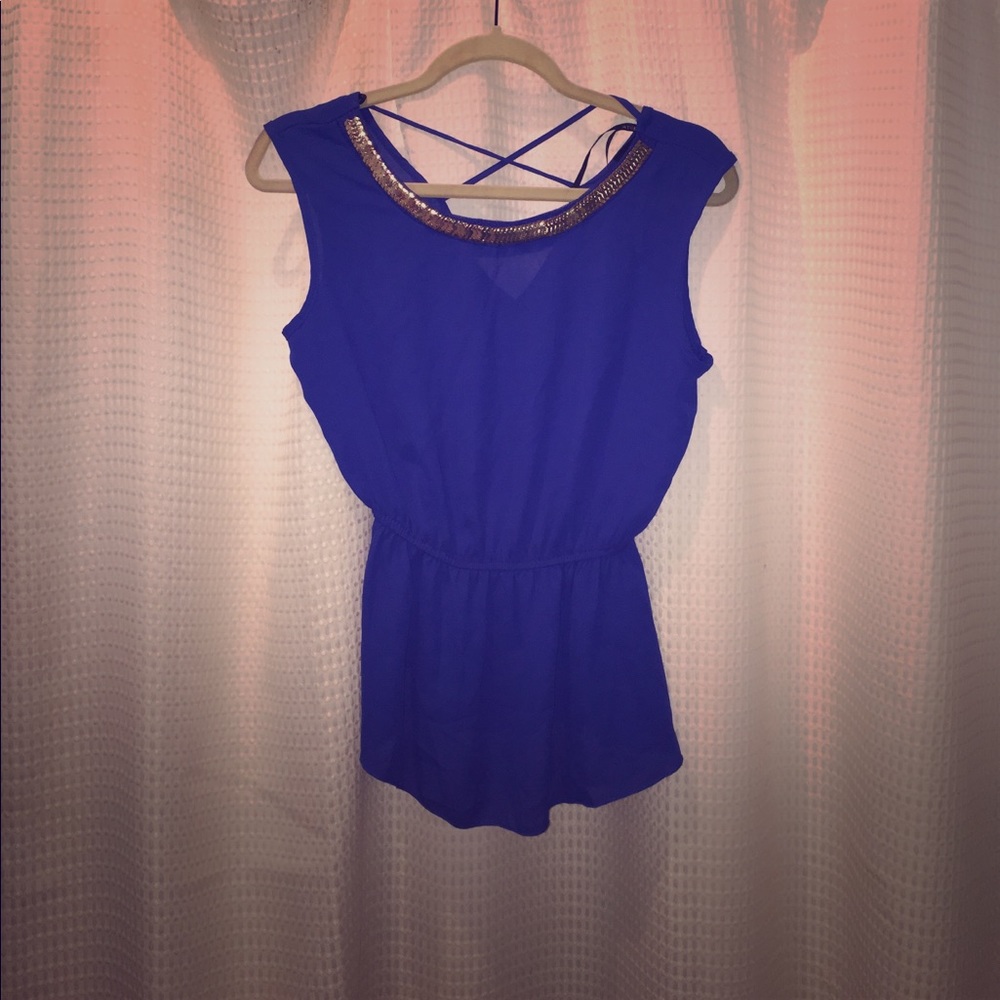 NWOT Royal Blue Top with Rose gold detailing