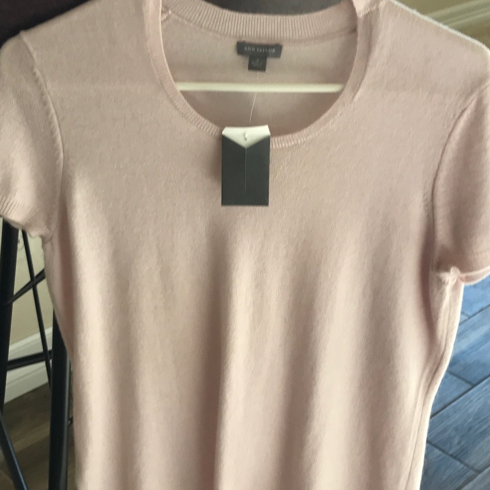 Ann Taylor Pink Cashmere Short Sleeve Sweater