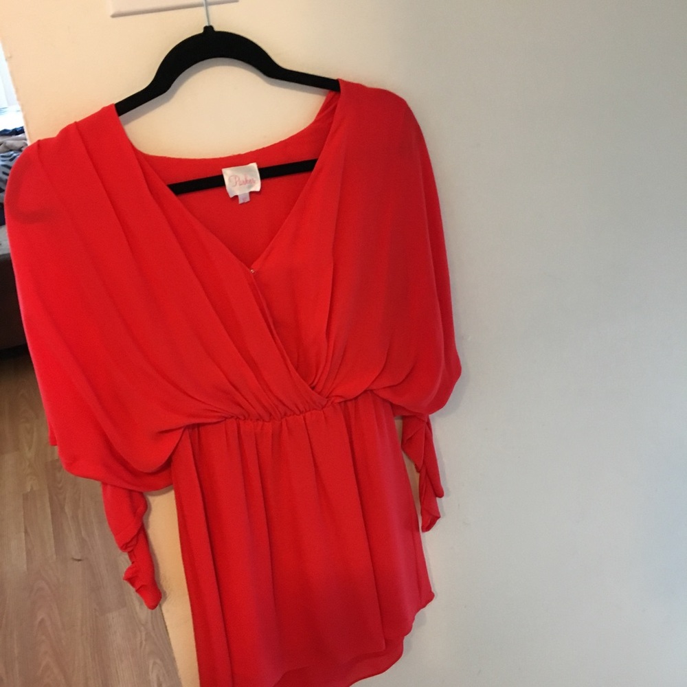 Parker red ruched plunge dress