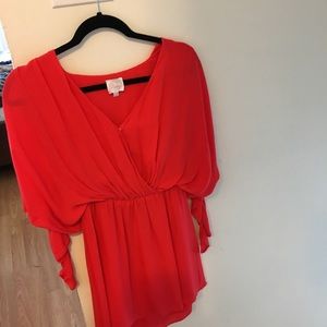Parker red ruched plunge dress