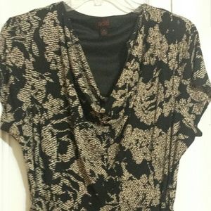 Mid length,  cowl neck dress with belt