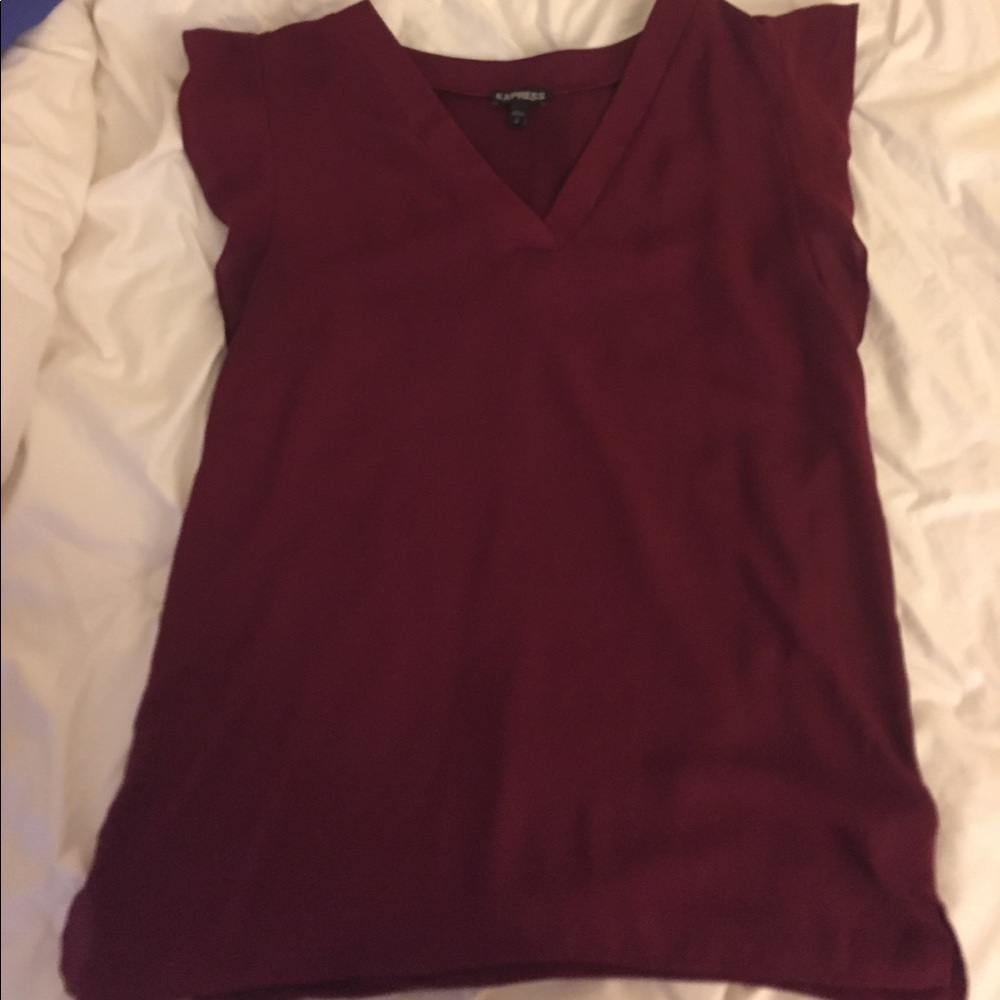 Express maroon flutter sleeve top