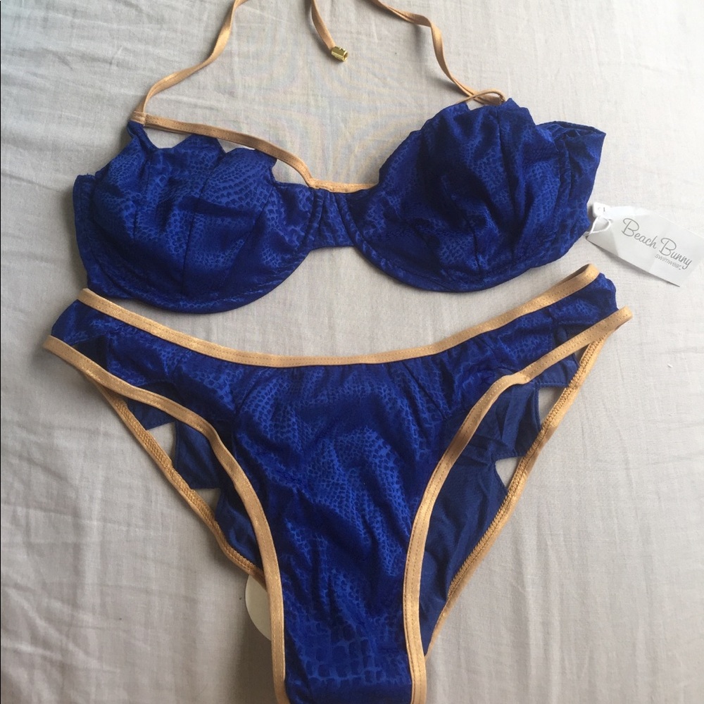 Blue and gold push up bikini