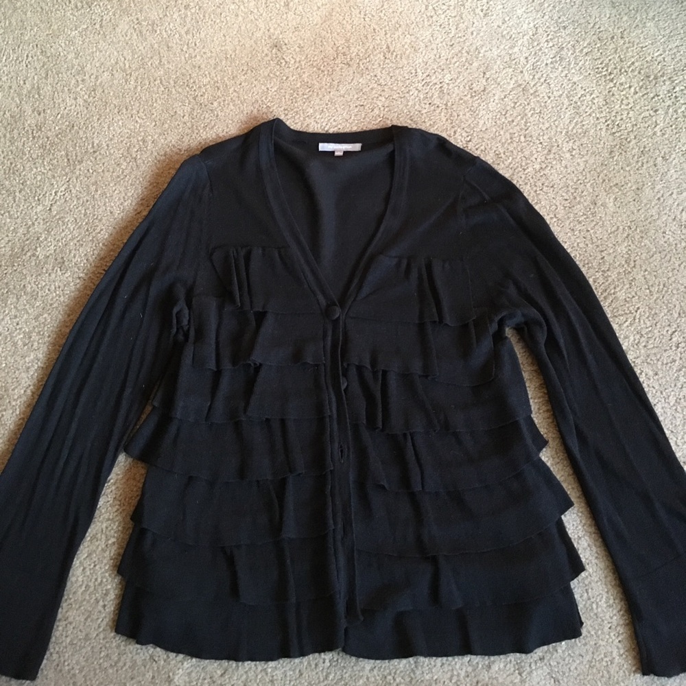 NY Collection Black Ruffled Cardigan
