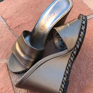 Chanel silver wedges