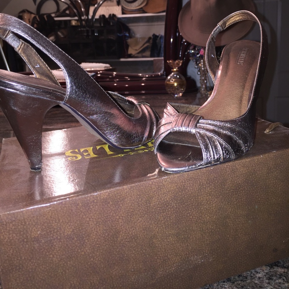 Pewter leather heels
