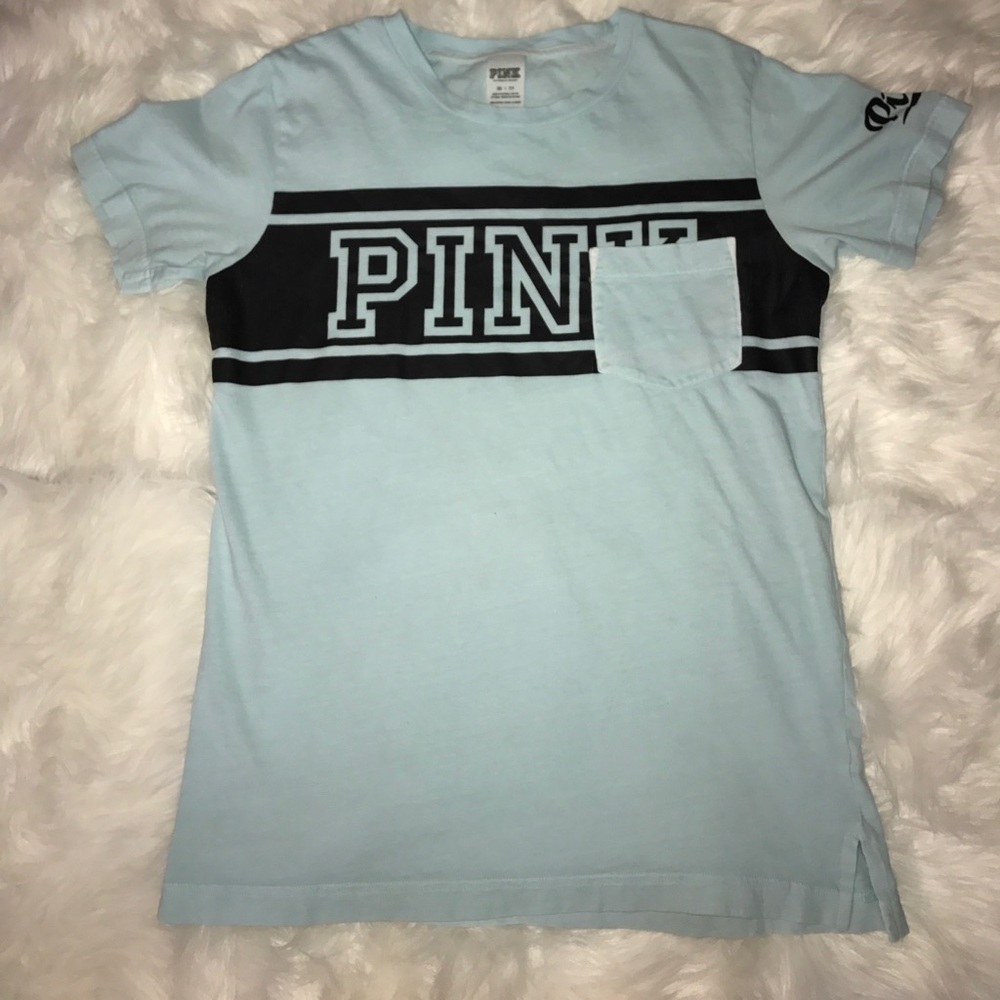 VS Pink light blue shirt sleeve tshirt
