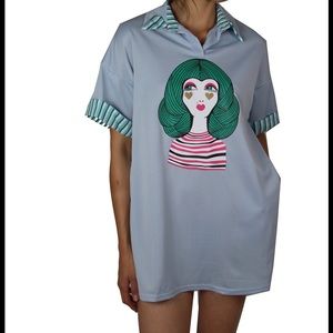 Cute girl collared loose shirt dress