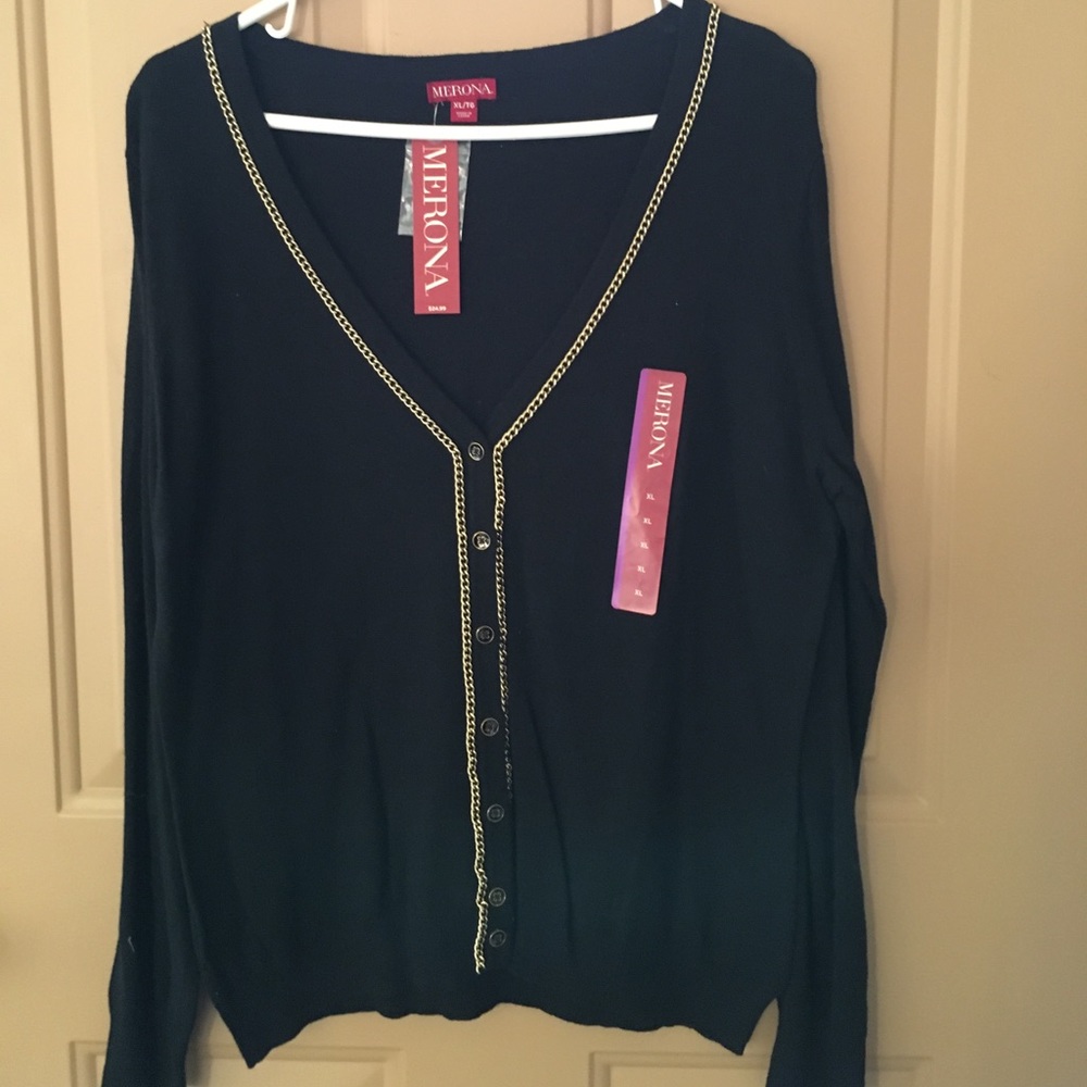 Merona Black Cardigan with gold metallic accents