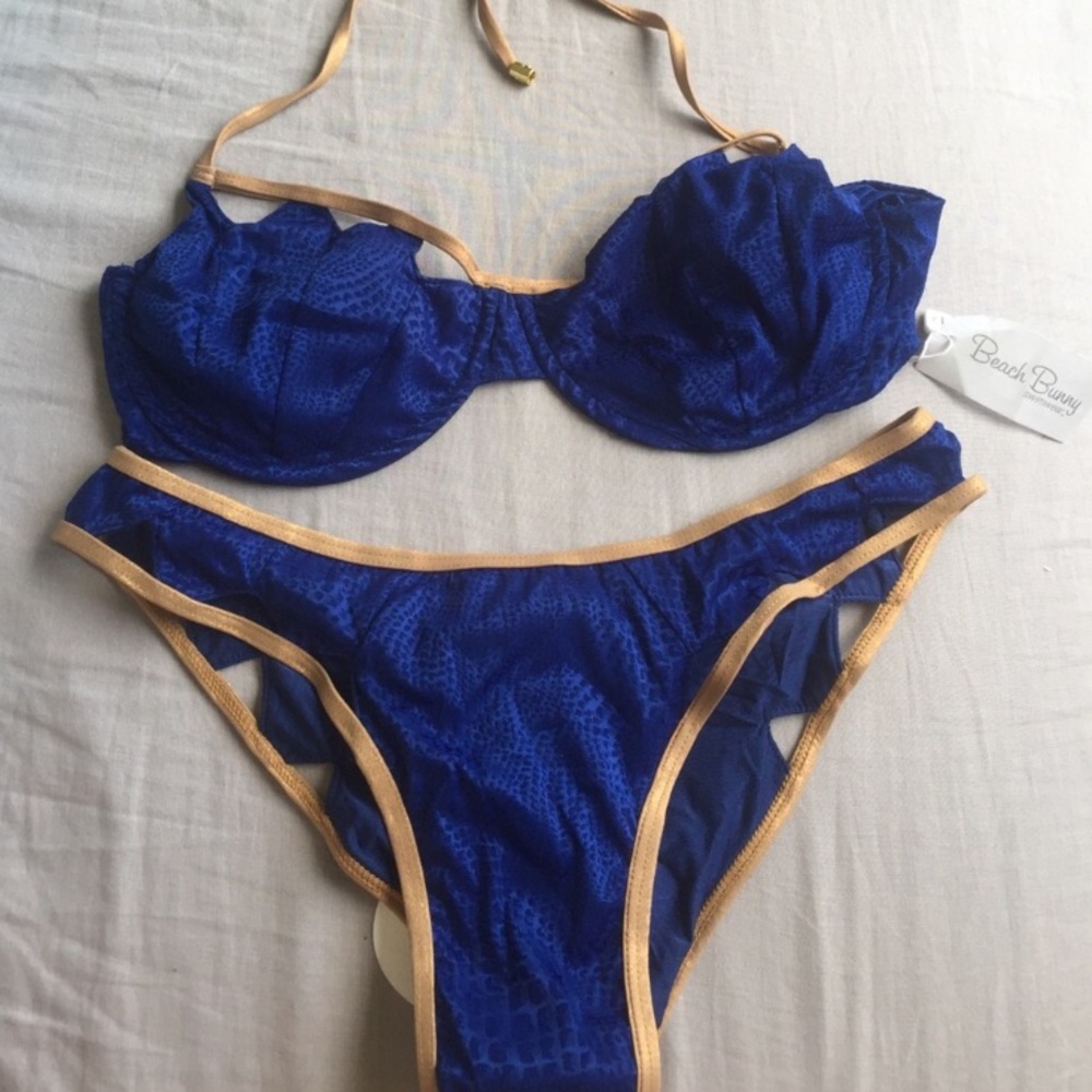 Blue and gold push up bikini