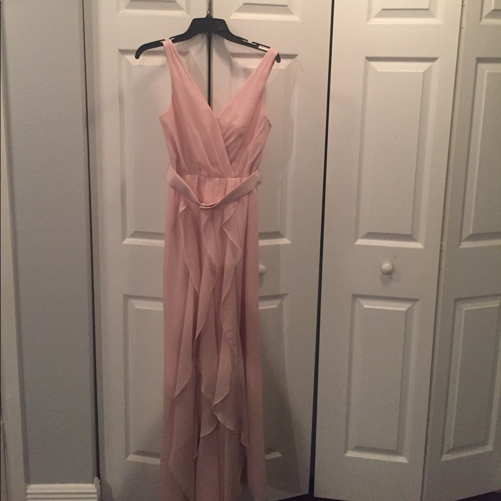 Petite David Bridal's V-neck blush dress