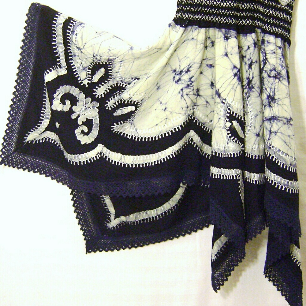 Midnight Blue and Creme Strapless Sundress