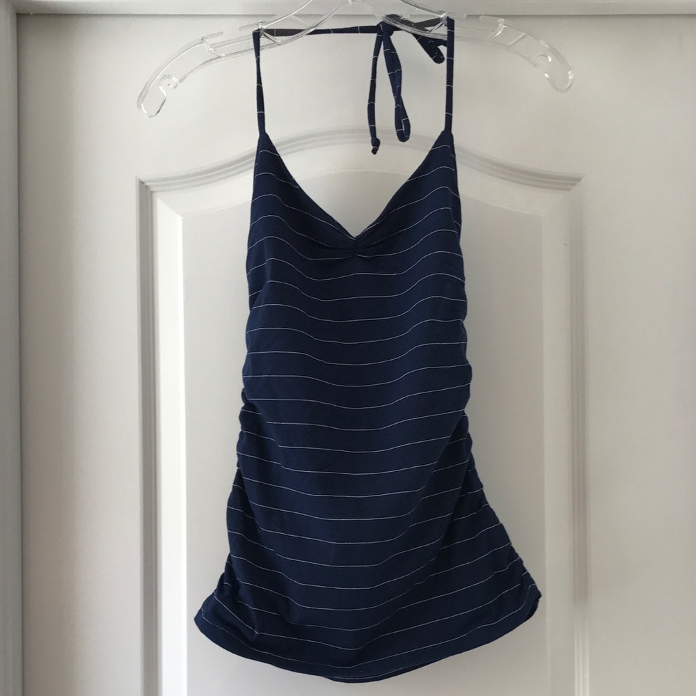Navy stripe cotton stretch halter top NEW W/TAGS