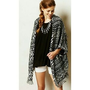 Anthropologie Moth Fringed Jacquard Cardigan