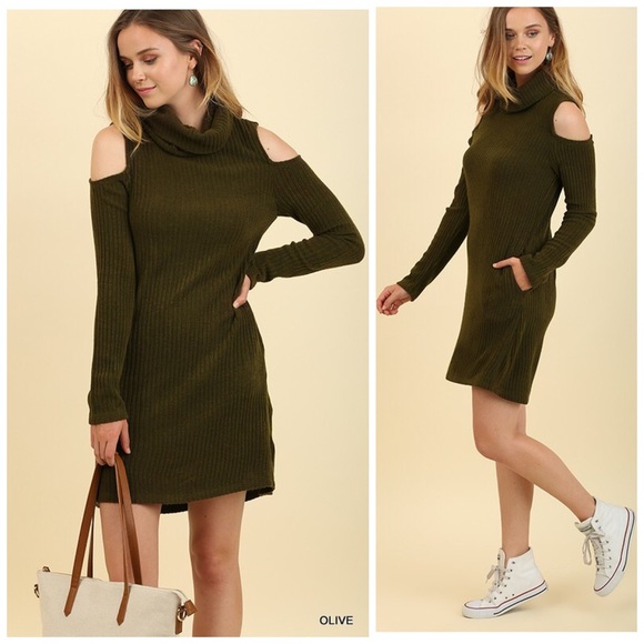 SALE! 🤗 Beautiful Olive Pocket Sweater Dress! - Picture 3 of 4