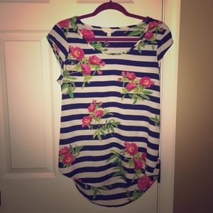 Navy/white stripes & floral shirt