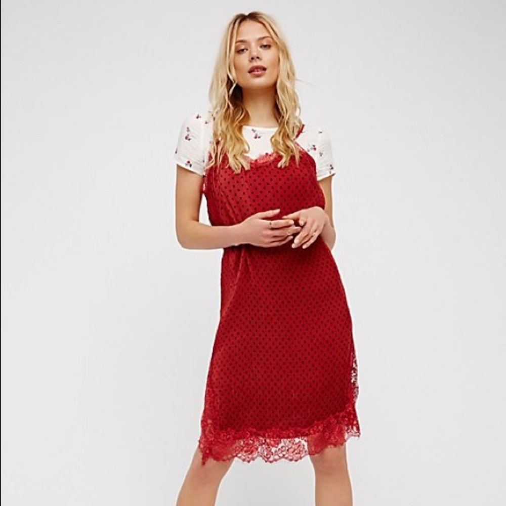 Free People Layered Red Floral Combo Dress