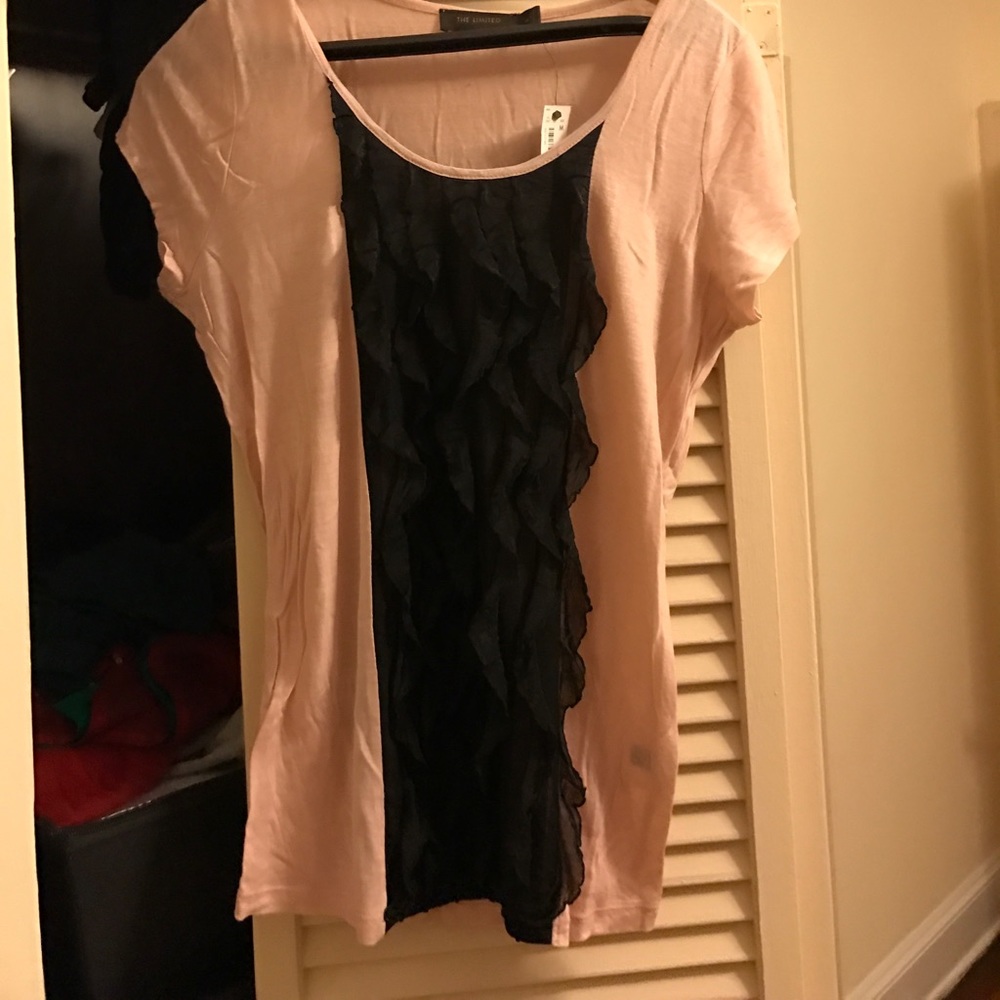 NWT blush top with black ruffle detail