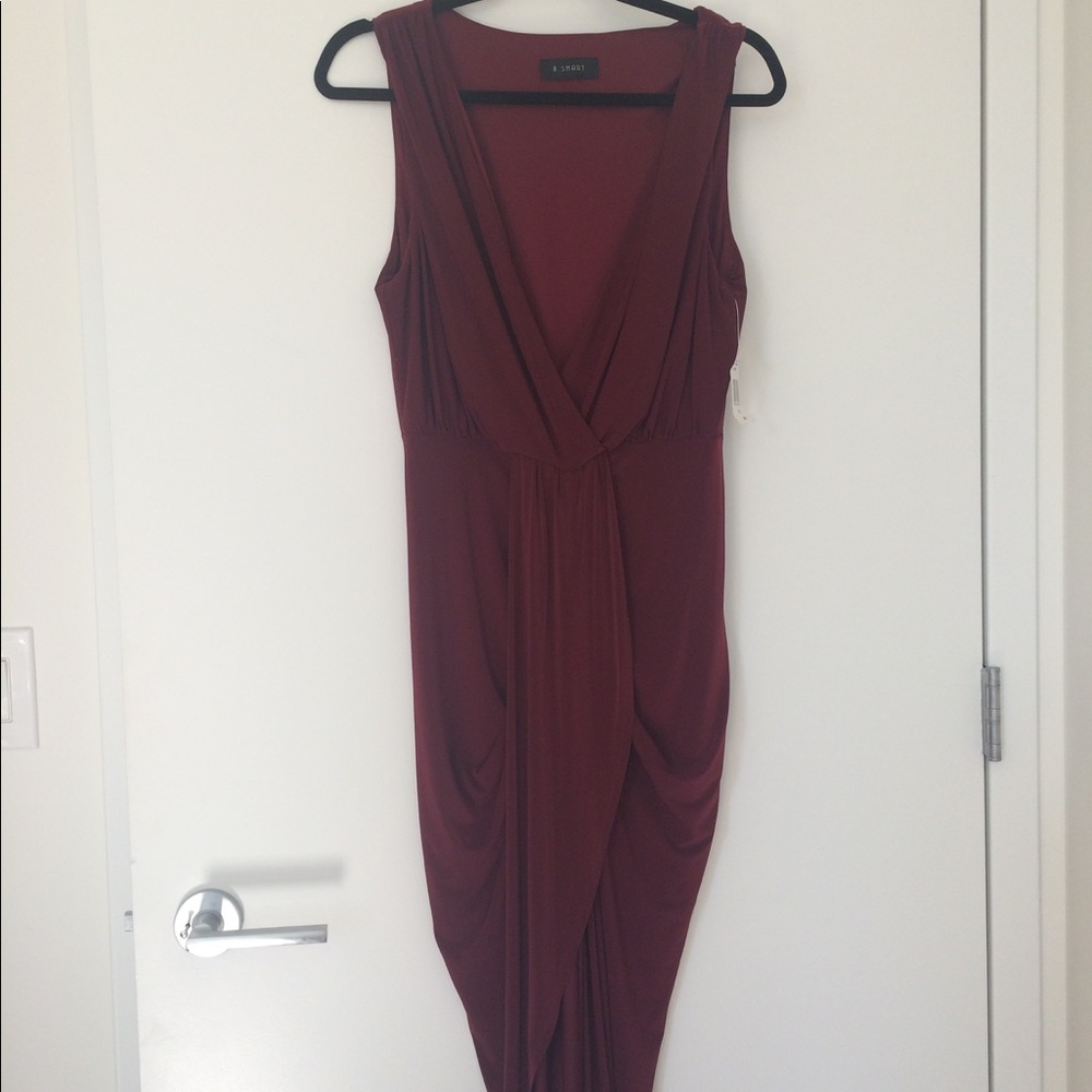 NWT B. Smart Burgundy High Low Jersey Dress