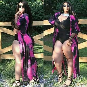 Plus size Pink razor cut tie dye cardigan