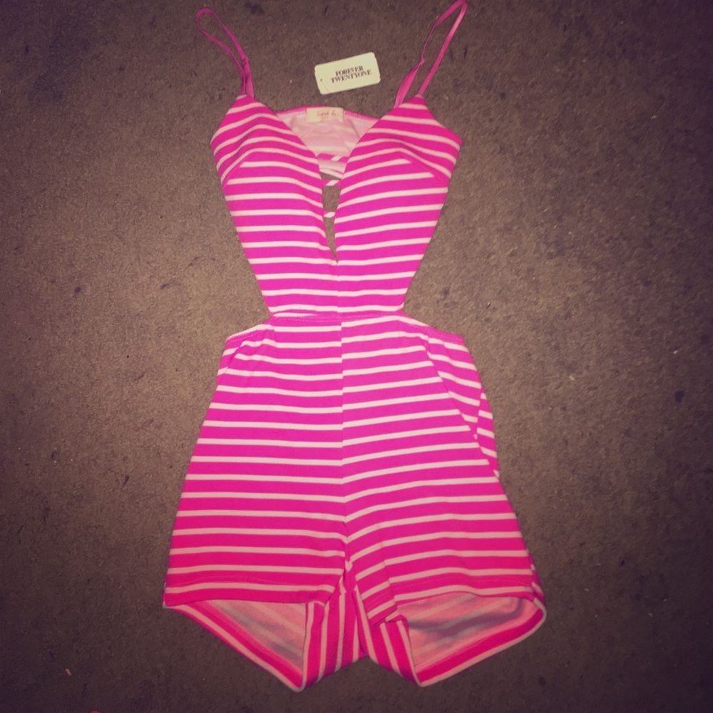 Forever 21 (Sarah La branded) Pink stripped Romper