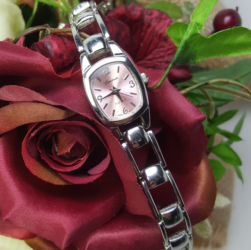 Geneva Platinum Silvertone Pink Face Watch
