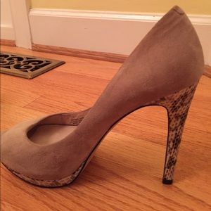 Nude suede snakeskin heels