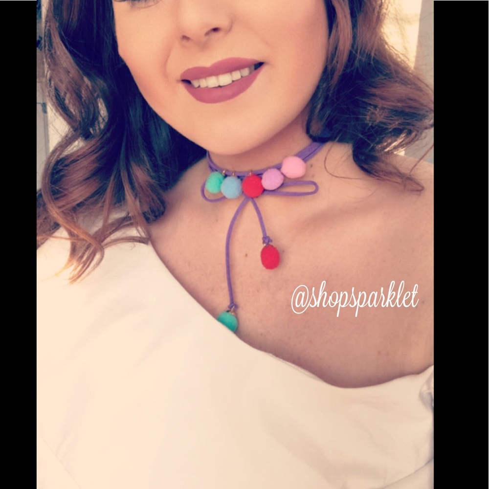 Pom Pom Choker || Teal & Purple