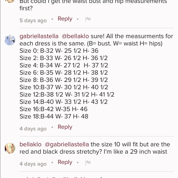 MEASURMENTS FOR ALL OF MY DRESSES - Picture 1 of 1