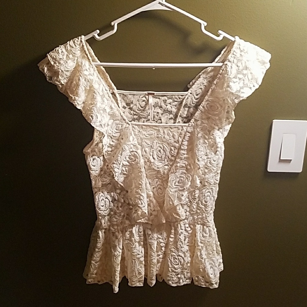 FREE PEOPLE Ivory Laced Peplum Top