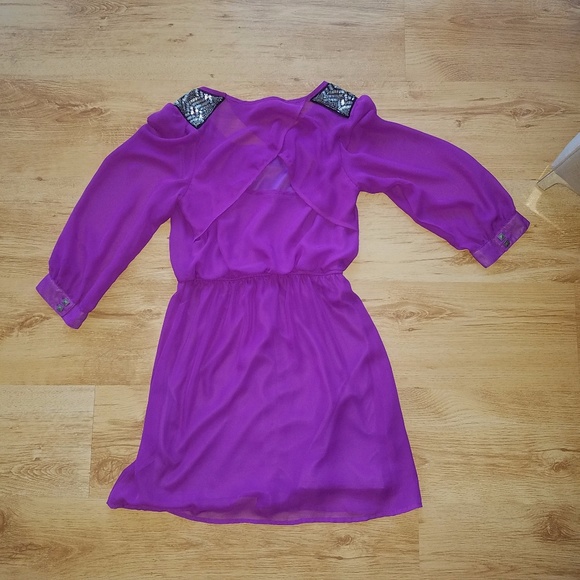 As U Wish Cut Out Back Bejeweled Magenta Dress - Picture 3 of 5