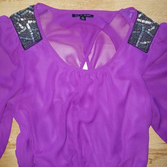 As U Wish Cut Out Back Bejeweled Magenta Dress - Picture 2 of 5