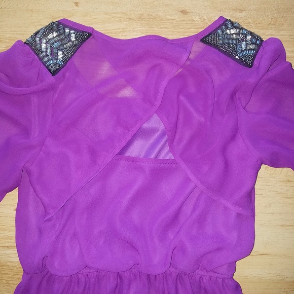 As U Wish Cut Out Back Bejeweled Magenta Dress - Picture 4 of 5