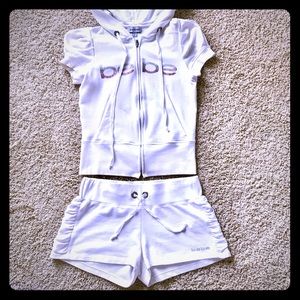 Bebe sleeveless hoodie top with matching shorts