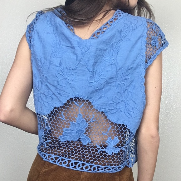 Free People Boho Floral Crochet Tie Cropped Vest - Picture 4 of 6