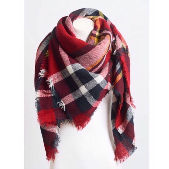 New Burgundy Tartan Plaid Oversized Blanket Scarf - Picture 2 of 3
