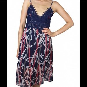 Chiffon strap lace floral dress