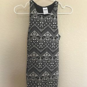 tight patterned dress.