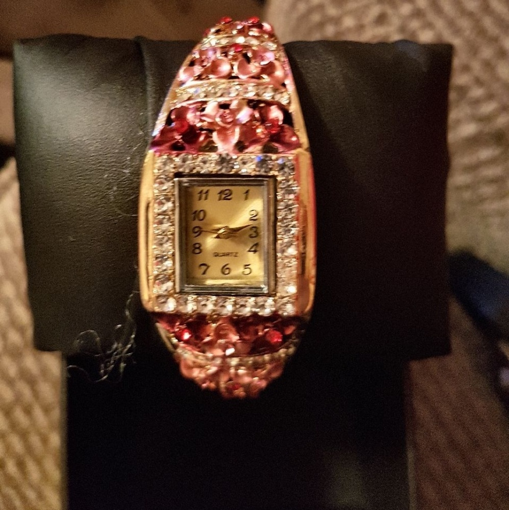Gold floral Cuff watch