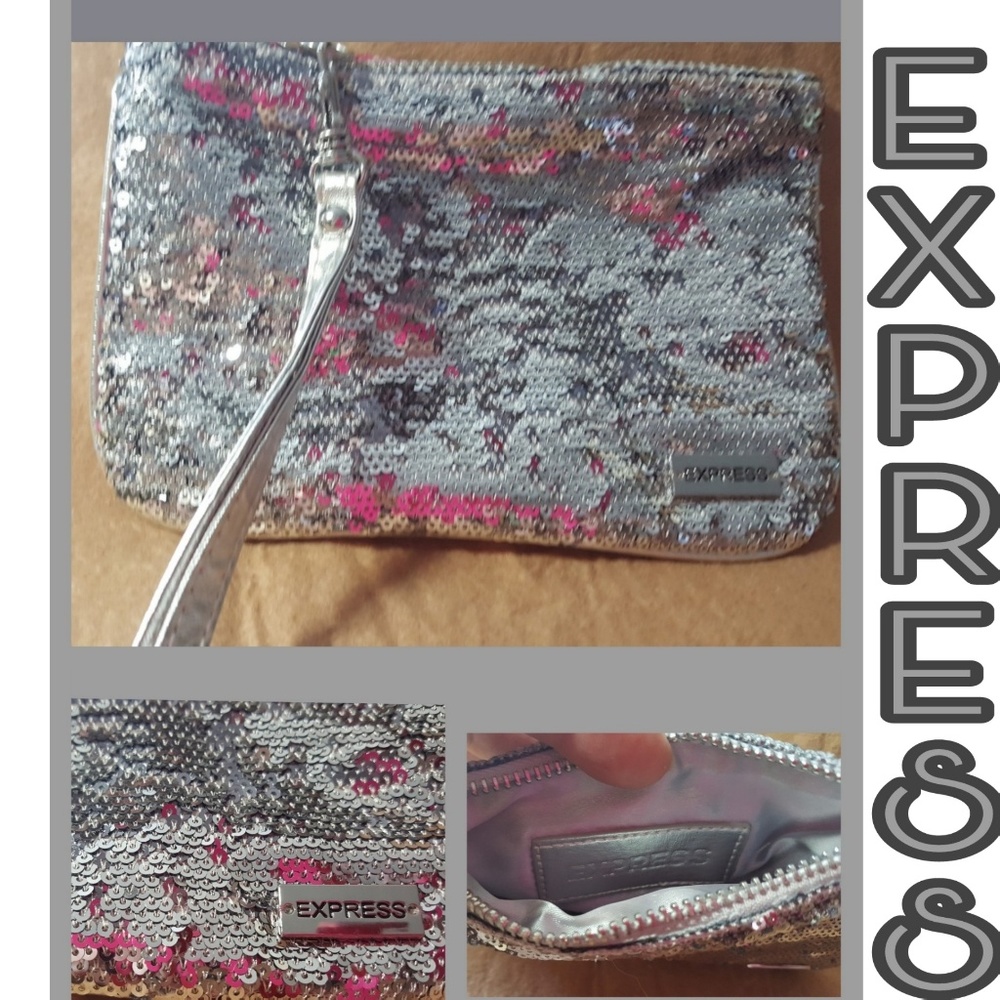 Express Silver Sequin Wrislet/makeup Bag 5"X7" NEW