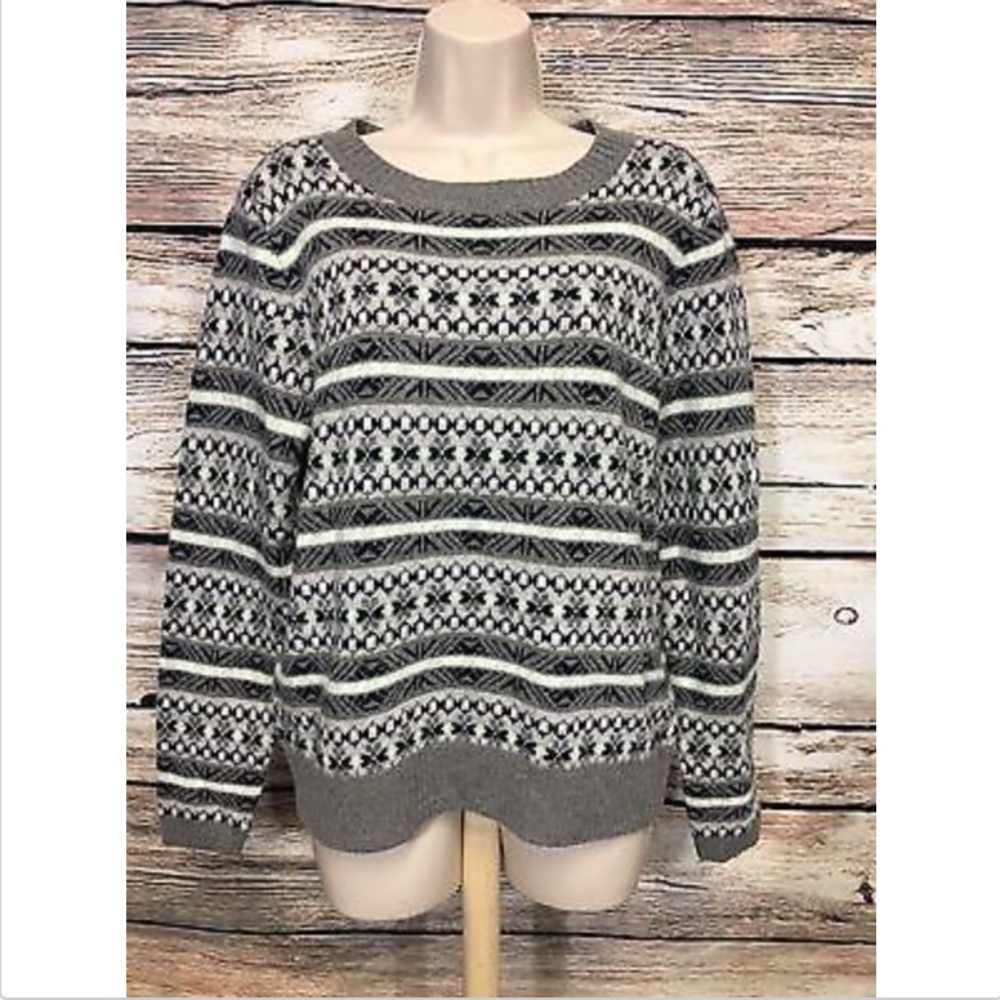 J Crew Size M Gray Fair Isle Sweater Merino Wool