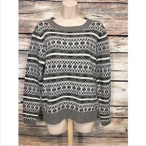 J Crew Size M Gray Fair Isle Sweater Merino Wool