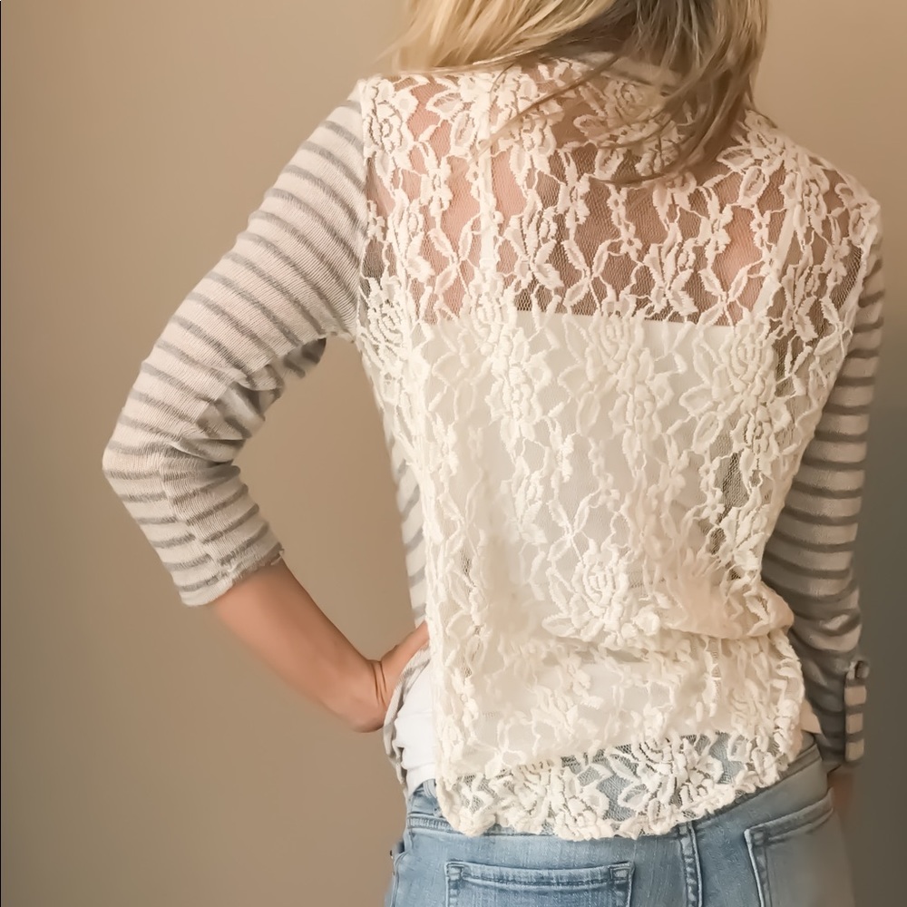 Grey and cream striped sweater
