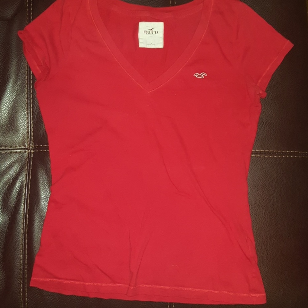 Hollister Red V Neck Tee
