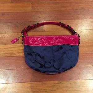Coach Laura Signature Hobo Patent (Blue/Fuschia)